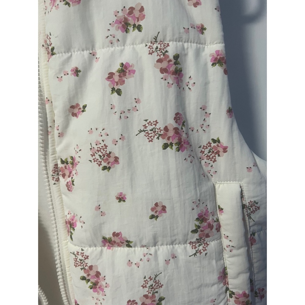 Love Fire Floral Puffer Vest Women S White Pink Cropped - Picture 3 of 5